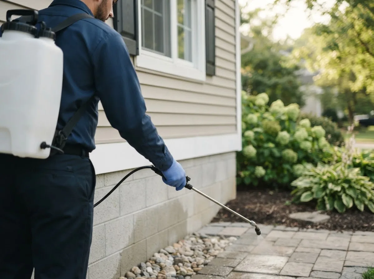 Pest control technician inspecting a home in Menahga, MN